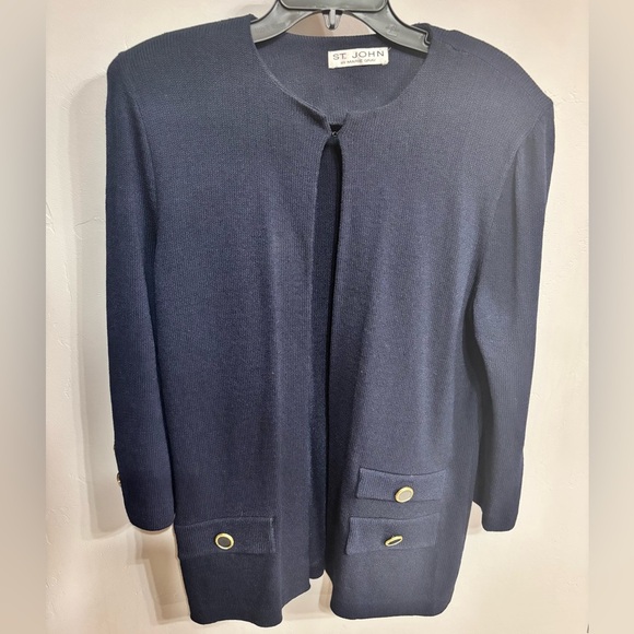 St. John Sweaters - EUC St. John Navy Santana Knit Open Cardigan - Sz 14